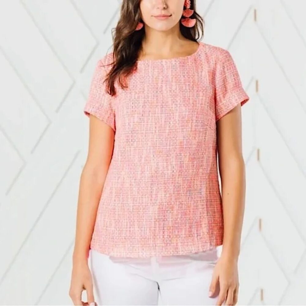 NWT Sail to Sable Pink Neon Tweed Short Sleeve Melange Texture Blouse sz Medium
